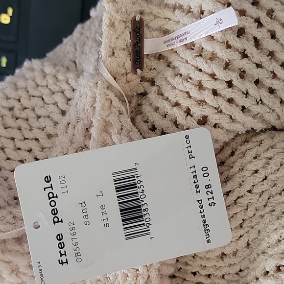 🆕 Free People Halo Pullover Sweater Sand Chunky Knit Size L - Picture 2 of 11